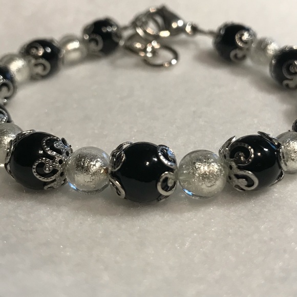Opaque Black and Silver Murano Glass Bracelet - Picture 3 of 6